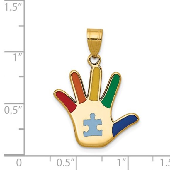14k Yellow Gold Autism Handprint Necklace Charm Pendant enameled Various Designs - Picture 4 of 6